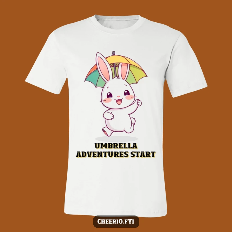 Funny Rabbit Hopping T-Shirt: Gleeful Rabbit with Umbrella, a Joyful Funny Gift