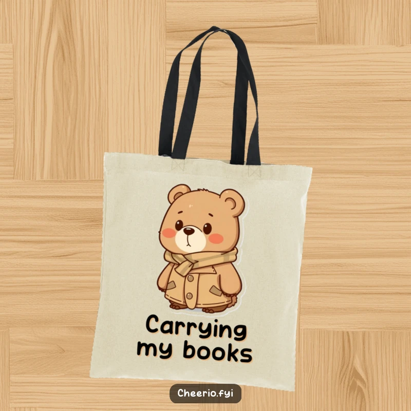 Funny Tote Bag: A bear in a tweed jacket and scarf looking thoughtfully into the distance, a humorous and stylish carryall.