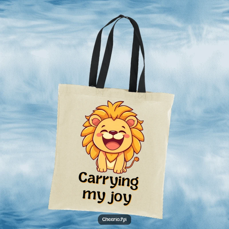 Funny Lion Tote Bag: A lion with a hearty laugh roars friendly, ideal for carrying essentials with regal humor. A charming funny gift.
