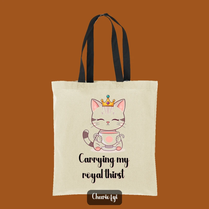 Funny Crowned Cat Tote Bag: Tea Time - Stylish & Adorable Funny Gift Bag