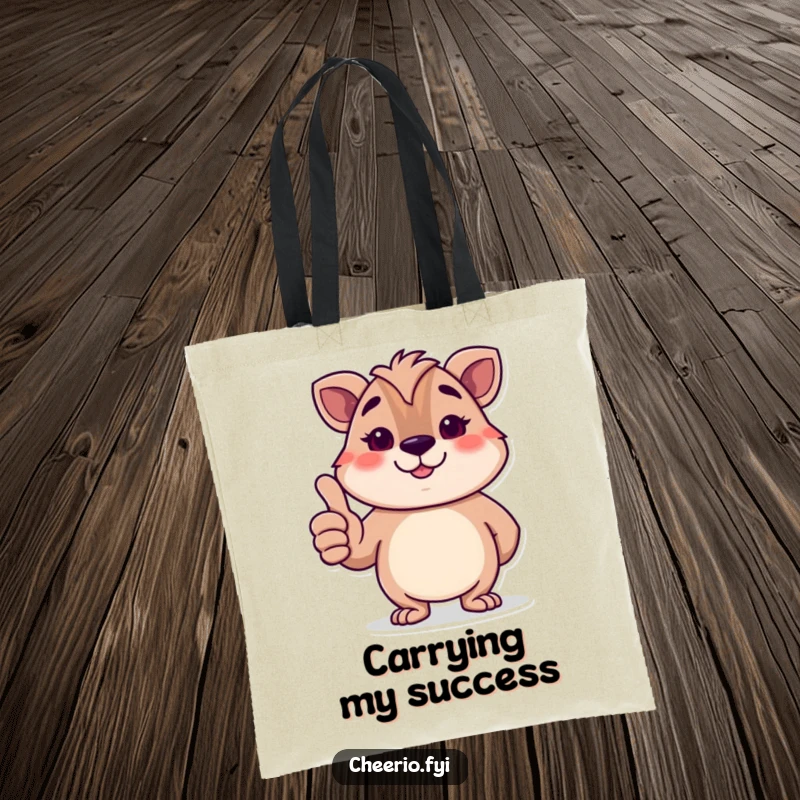 Funny British animal character giving a polite thumbs-up and a smile, a humorous tote bag for everyday use.