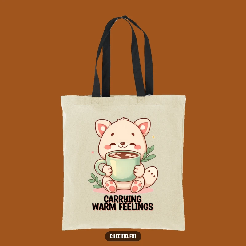 Funny Cozy Cocoa Animal Tote Bag - Warm Drink Carry-All Gift