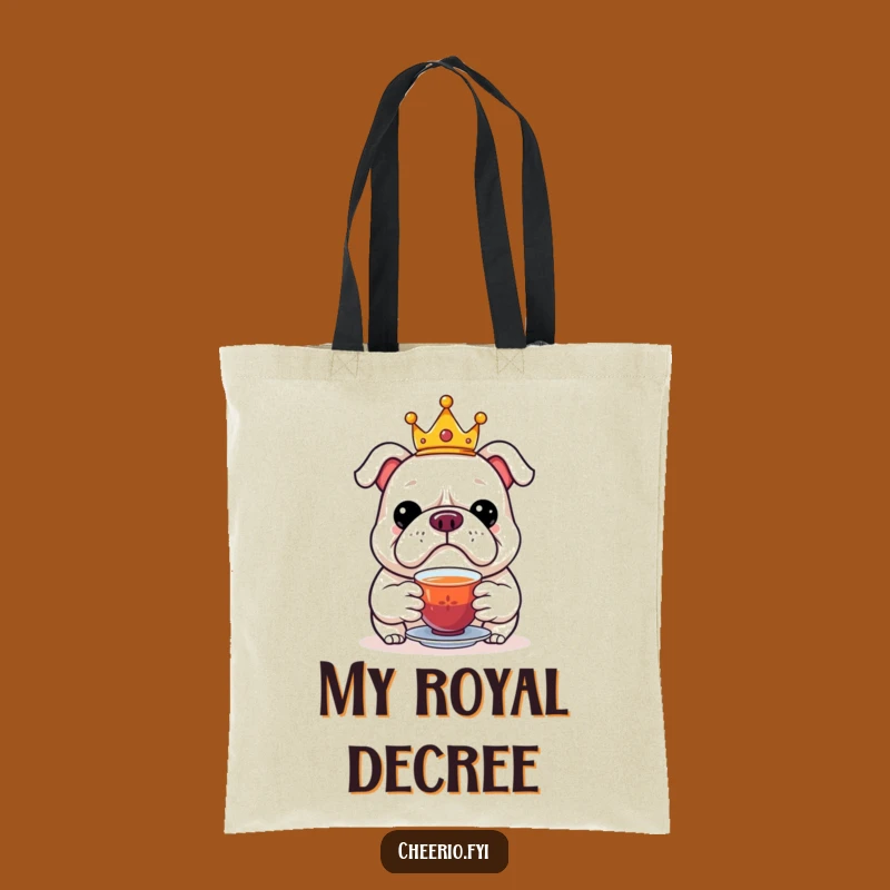 Funny Bulldog Crown Tea Tote Bag - Royal Pet Accessory for Elegant Errands