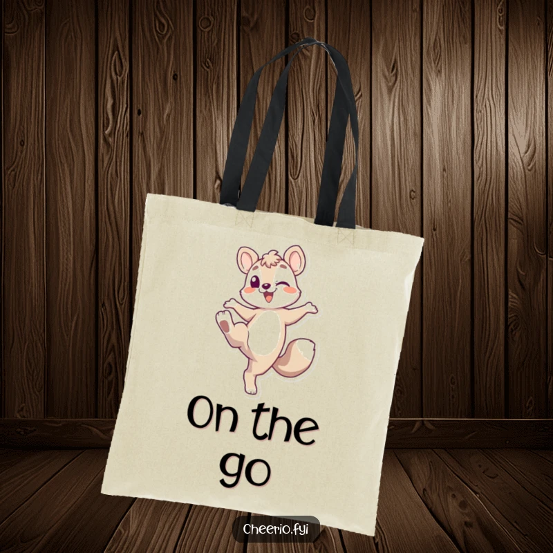 Funny Energetic Fox Tote Bag: An energetic fox character playfully kicking its leg up, great for carrying essentials with humor, funny gift.